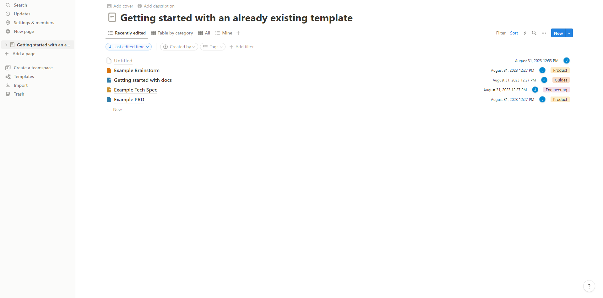 creating new page