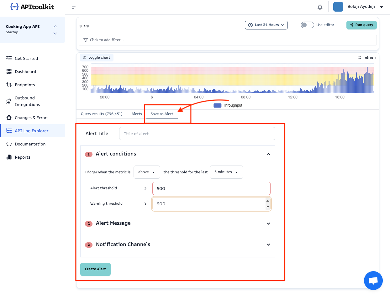 Screenshot of monoscope’s API log explorer page