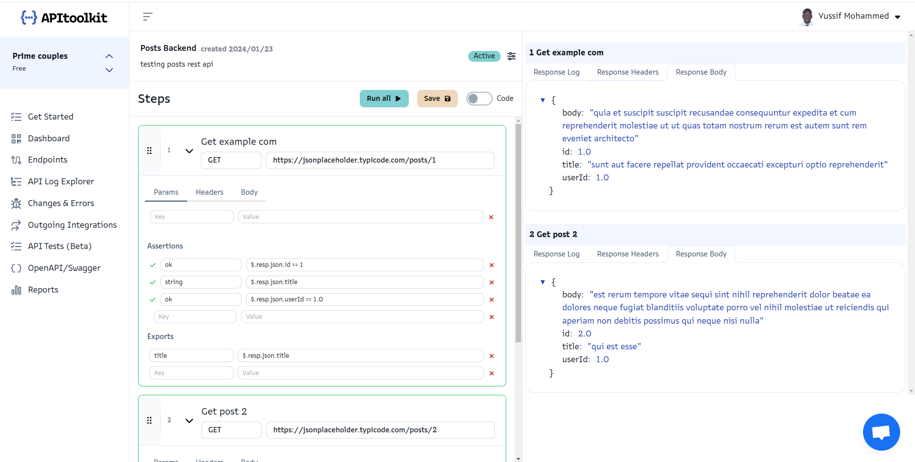 Screenshot of monoscope’s API Tests page